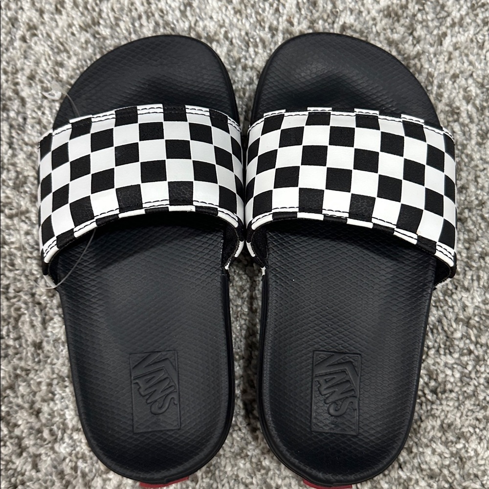 Vans Black and White Checkered Slides